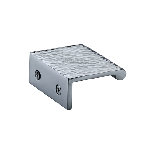 Edge Pull Cabinet Handle Hammered Design - 40mm Width in Polished Chrome
