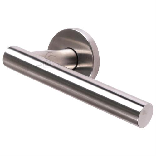 Tubular Door Handle on Round Rose