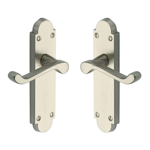 Milton Door Handle on Plate in Satin Nickel