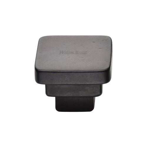 Rustic Bronze Cabinet Knob Square Stepped Design in Rustic Dark Bronze