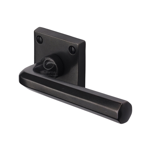 Rustic Bronze Door Handle Lever Latch on Square Rose Octave Design