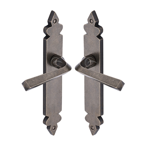 Rustic Bronze Door Handle on Plate Ironbridge Design in Rustic Pewter