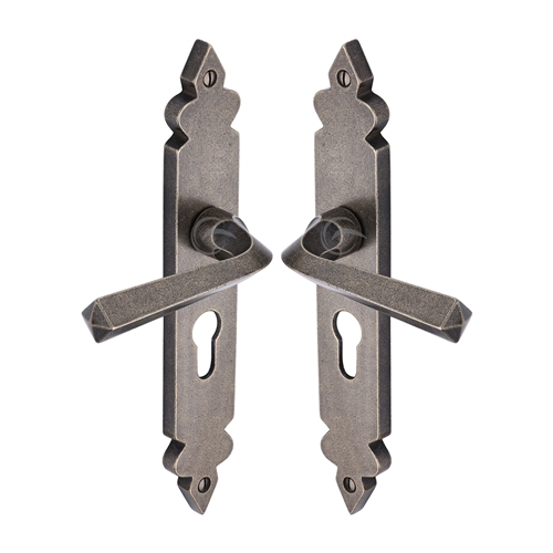 Rustic Bronze Door Handle on Plate Ironbridge Design in Rustic Pewter