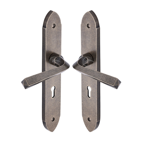 Rustic Bronze Door Handle Lever Lock Grafton Design in Rustic Pewter