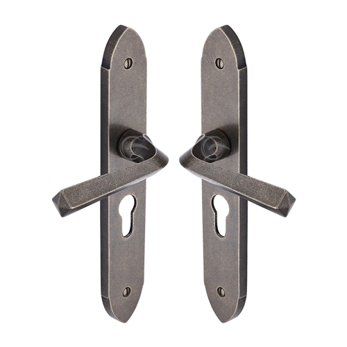 Rustic Bronze Door Handle Lever Lock Grafton Design in Rustic Pewter