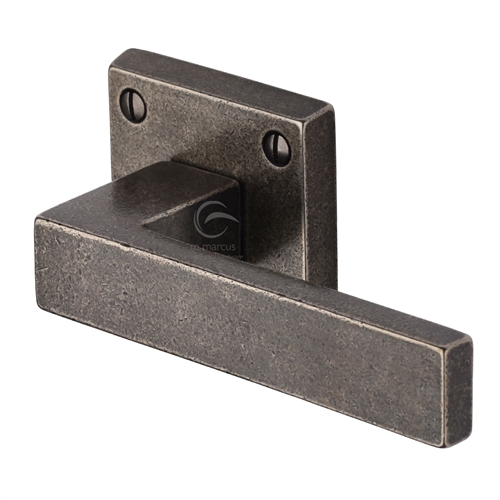 Rustic Bronze Door Handle Lever Latch on Square Rose Hanwood Design