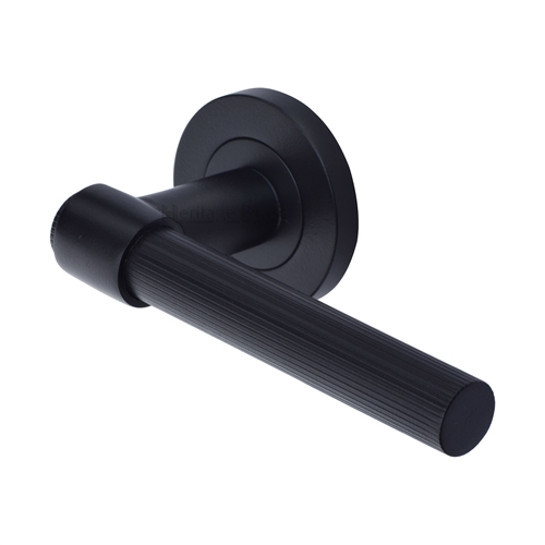 Heritage Brass Linear Fountain Lever on Rose in Matt Black