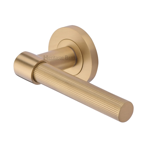 Heritage Brass Linear Fountain Lever on Rose in Satin Brass