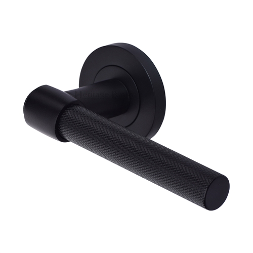 Heritage Brass Knurled Fountain Lever on Rose in Matt Black