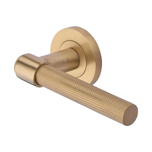 Heritage Brass Knurled Fountain Lever on Rose in Satin Brass