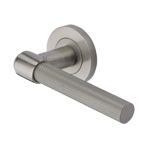 Heritage Brass Knurled Fountain Lever on Rose in Satin Nickel
