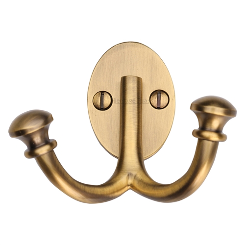 Heritage Brass Ball Double Robe Hook in Antique Brass