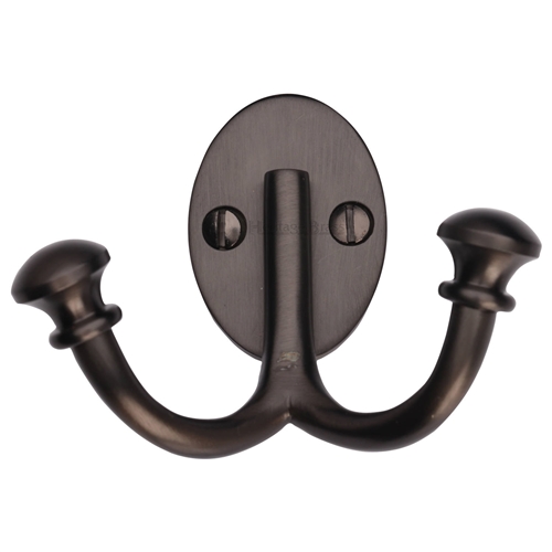 Heritage Brass Ball Double Robe Hook in Matt Bronze