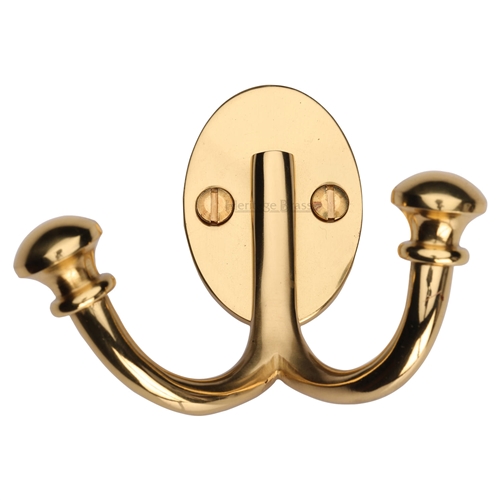 Heritage Brass Ball Double Robe Hook in Polished Brass