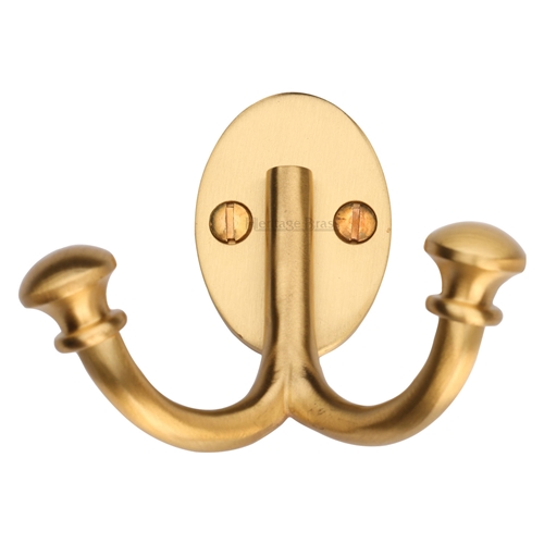 Heritage Brass Ball Double Robe Hook in Satin Brass