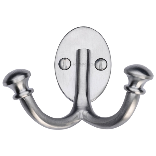 Heritage Brass Ball Double Robe Hook in Satin Chrome