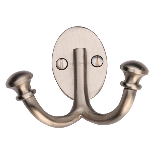 Heritage Brass Ball Double Robe Hook in Satin Nickel