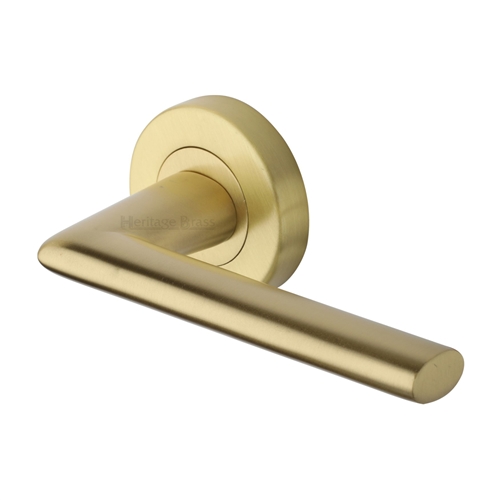 Admiralty Door Handle on Round Rose in Satin Brass