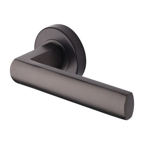 Heritage Brass Door Handle Lever Latch on Round Rose Poseidon Design