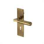 Bauhaus Door Handle on Plate in Antique Brass