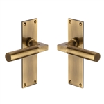 Bauhaus Door Handle on Plate in Antique Brass
