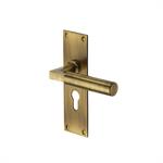 Bauhaus Door Handle on Plate in Antique Brass