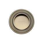 Round Reeded Flush Pull  in Antique Brass