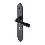Black Iron Grafton Door Handle on Plate in Matt   Black