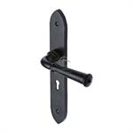 Black Iron Hadley Door Handle on Plate in Matt   Black