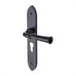 Black Iron Hadley Door Handle on Plate in Matt   Black