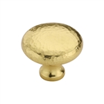 Victorian Round Cabinet Knob Hammered Design in Unlacquered Brass