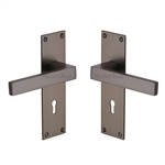 Metro Door Handle on Plate in Matt Bronze
