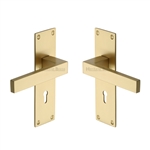 Metro Door Handle on Plate in Satin Brass