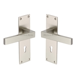Metro Door Handle on Plate in Satin Nickel