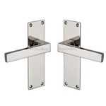 Metro Door Handle on Plate in Polished Nickel Finish