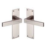 Metro Door Handle on Plate in Satin Nickel
