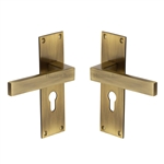 Metro Door Handle on Plate in Antique Brass