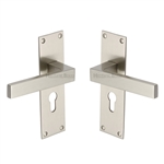 Metro Door Handle on Plate in Satin Nickel