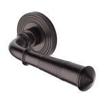 Bridgetown Reeded Door Handle on Round Rose in Matt Bronze
