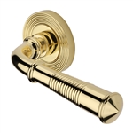 Bridgetown Reeded Door Handle on Round Rose in Polished Brass
