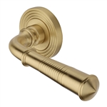 Bridgetown Reeded Door Handle on Round Rose in Satin Brass