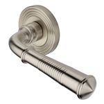 Bridgetown Reeded Door Handle on Round Rose in Satin Nickel