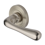 Charlbury Reeded Door Handle on Round Rose in Satin Nickel