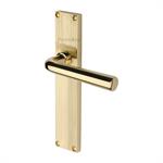 Octave Reeded Door Handle on Plate in Polished Brass