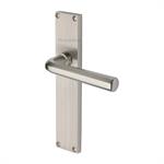 Octave Reeded Door Handle on Plate in Satin Nickel