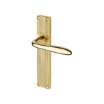 Sutton Reeded Door Handle on Plate in Polished Brass