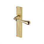 Roma Reeded Door Handle on Plate in Polished Brass