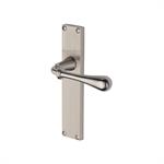 Roma Reeded Door Handle on Plate in Satin Nickel