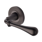 Roma Reeded Door Handle on Round Rose in Matt Bronze