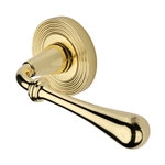 Roma Reeded Door Handle on Round Rose in Polished Brass